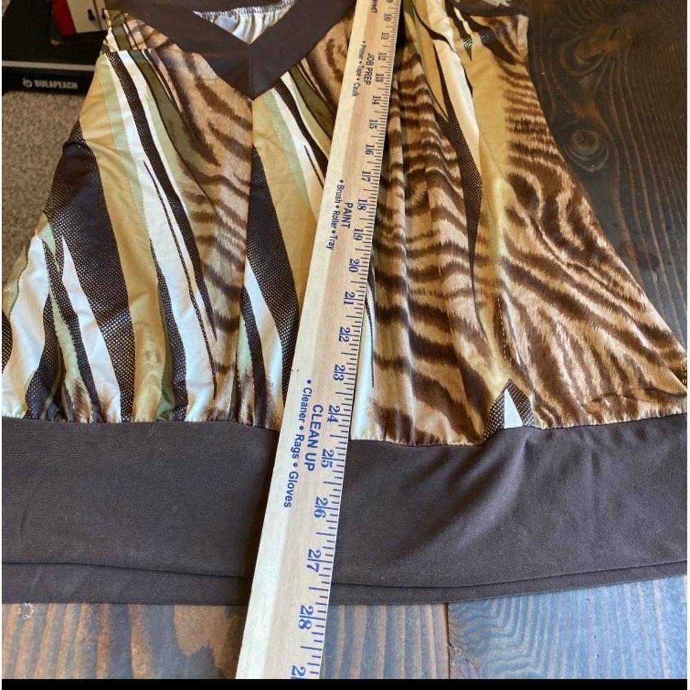 VTG Y2K Kiwi Top L Babydoll Brown Zebra Forest Fairy Whimsigoth Boho Grunge Tank - Picture 5 of 6